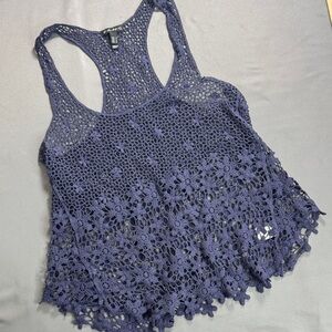 FANG Navy Crochet Boho Racerback Top Size M